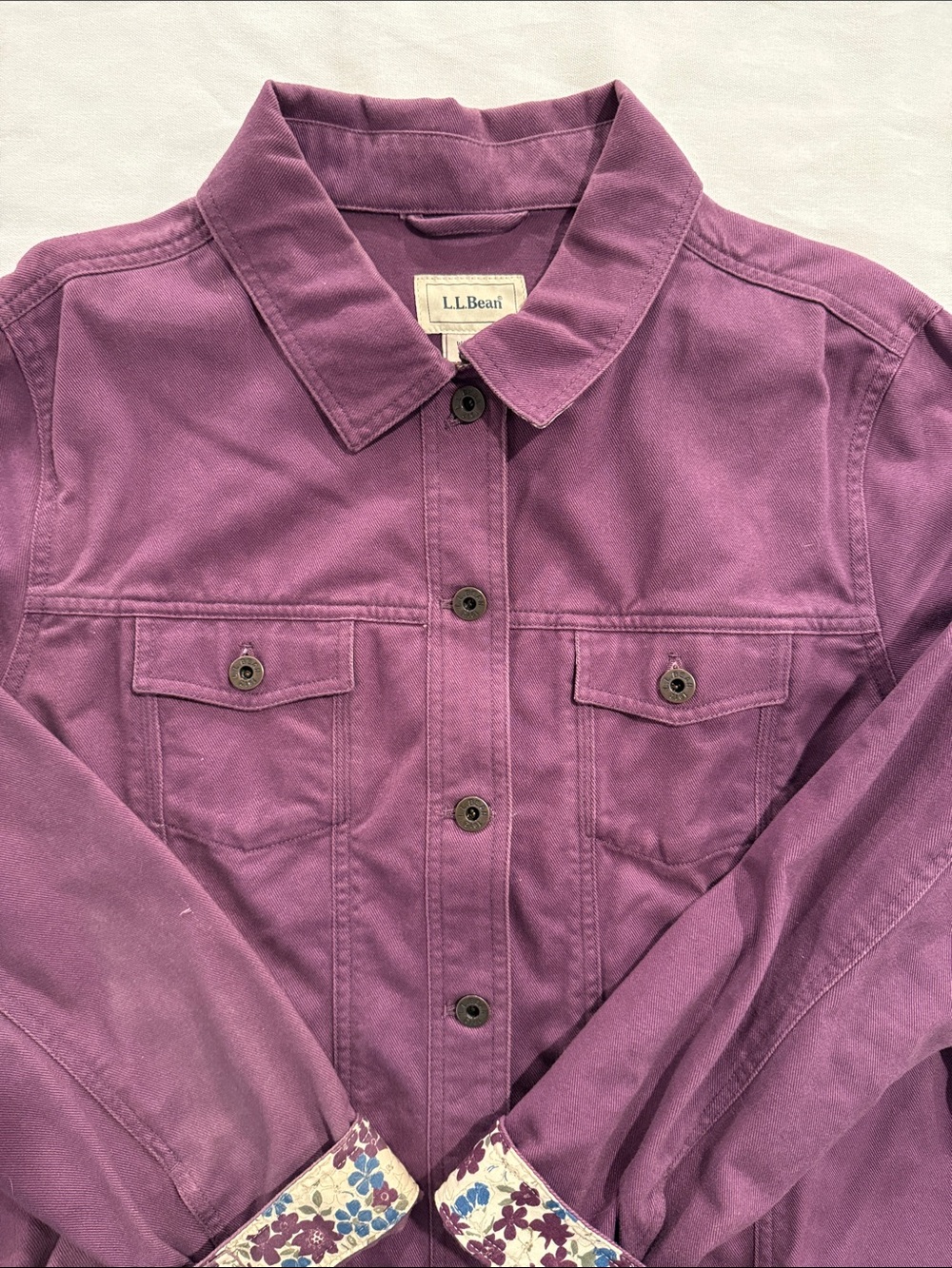 L.L. Bean Purple Cotton Twill Trucker Jacket Floral Lined Y2K XL